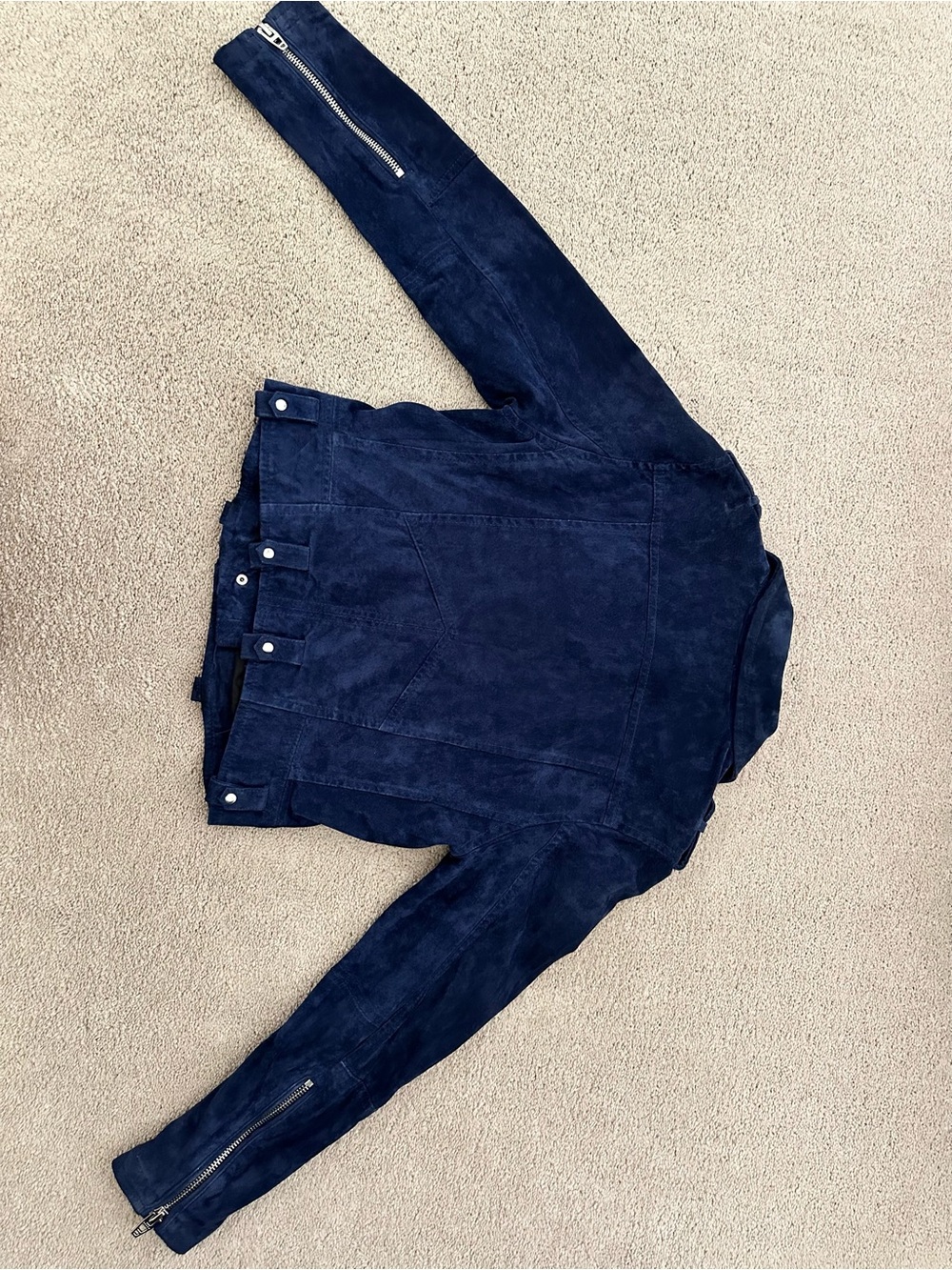 100% Suede Leather Fall Navy Blue Moto Jacket - Blank NYC - Picture 14 of 17